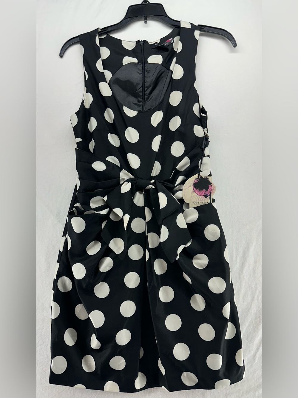 Vintage Polka Dot Mini Dress Bow Waist Pockets Y2K Pinup‎ Retro Coquette Size S